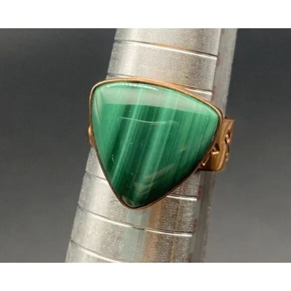 Signed Jay King DTR Copper Ring Size 7.75 Triangular Natural Malachite Cabochon - Picture 6 of 12